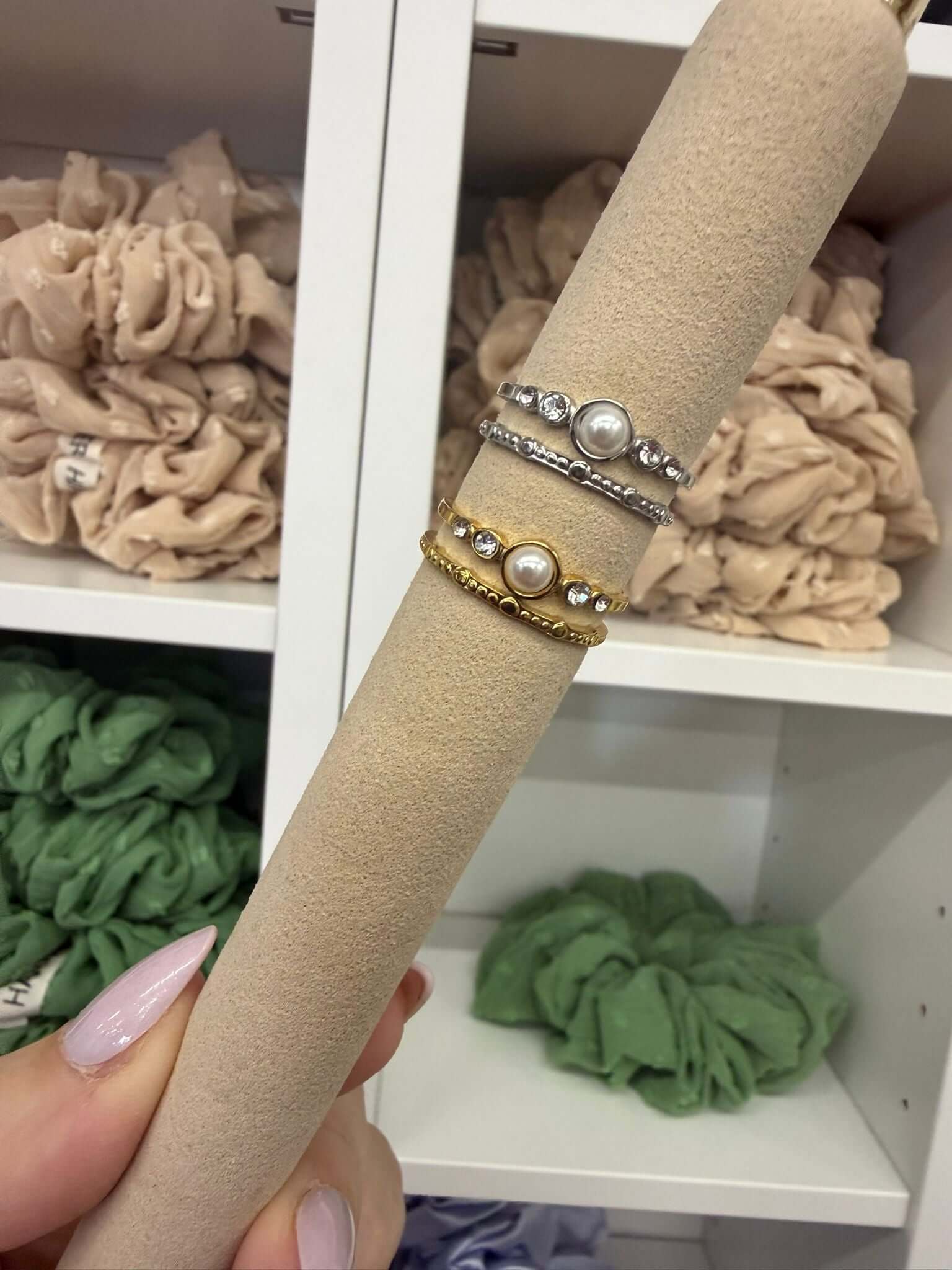 Doppelring Perle mit Steinchen | Ring | HAAR-ANKER