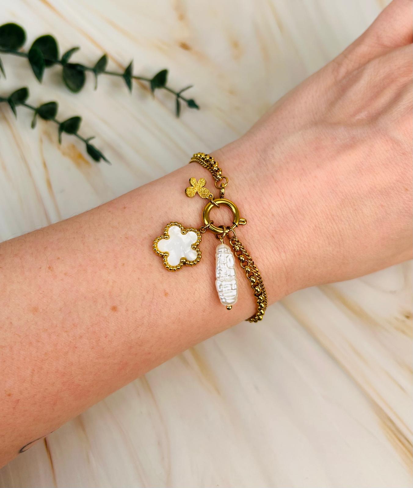 Armband doppelreihig Kleeblatt vergoldet | Armband Nr. 5
