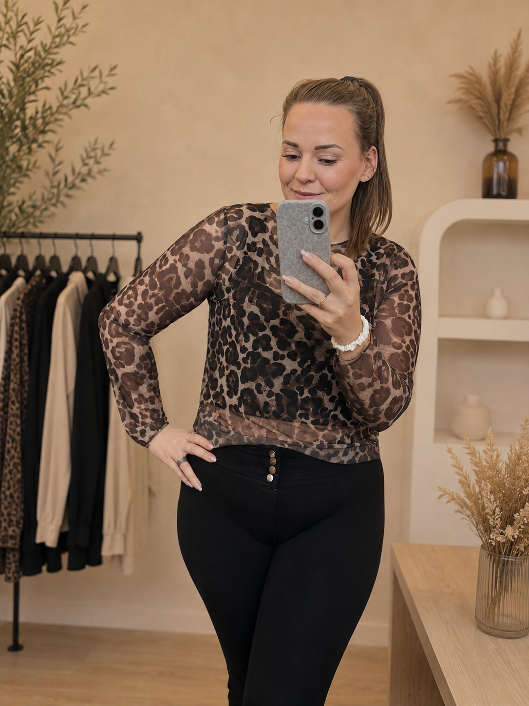 Chiffon Langarm-Shirt Leo-Dunkel | Shirt