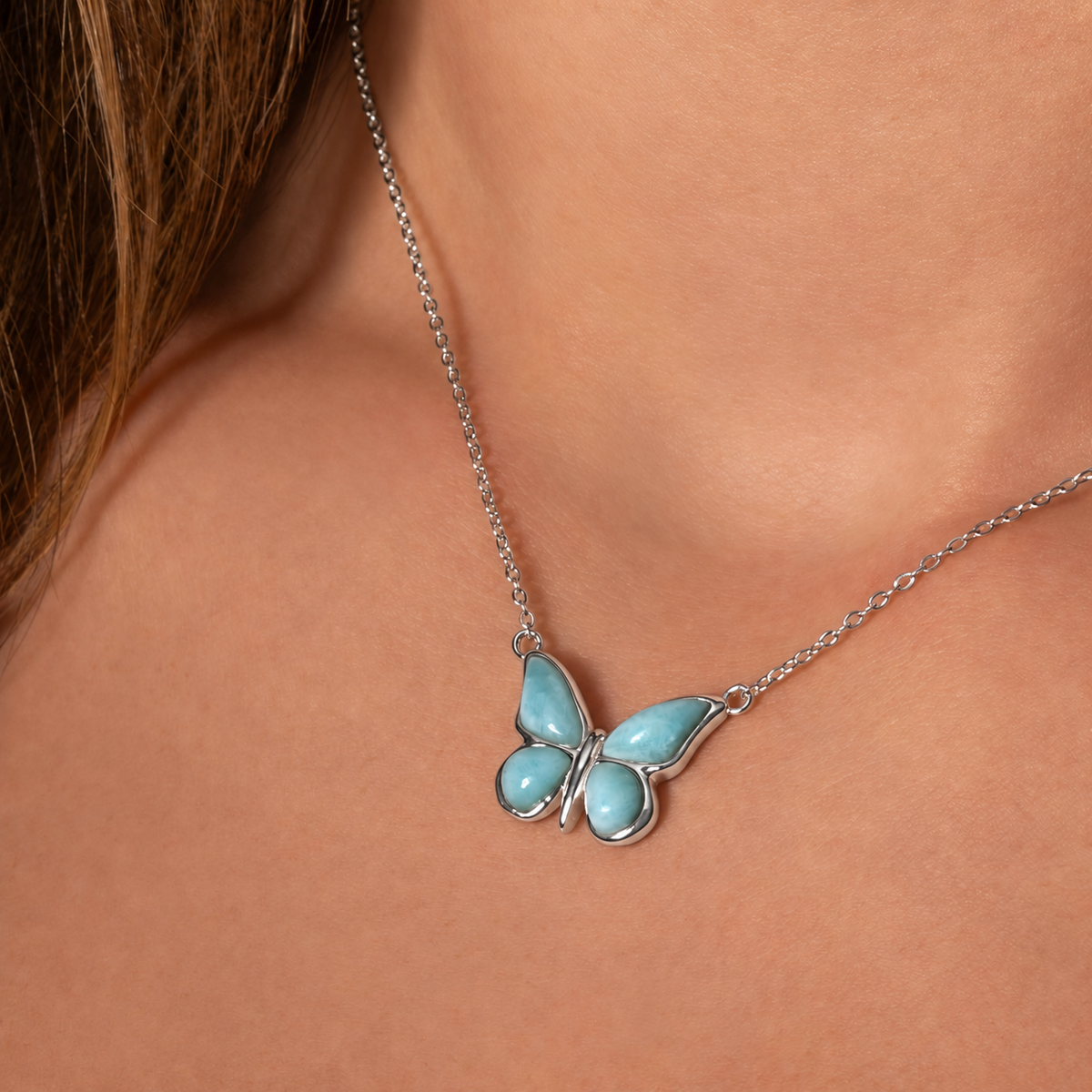 Larimar Schmetterling Silber | Halskette