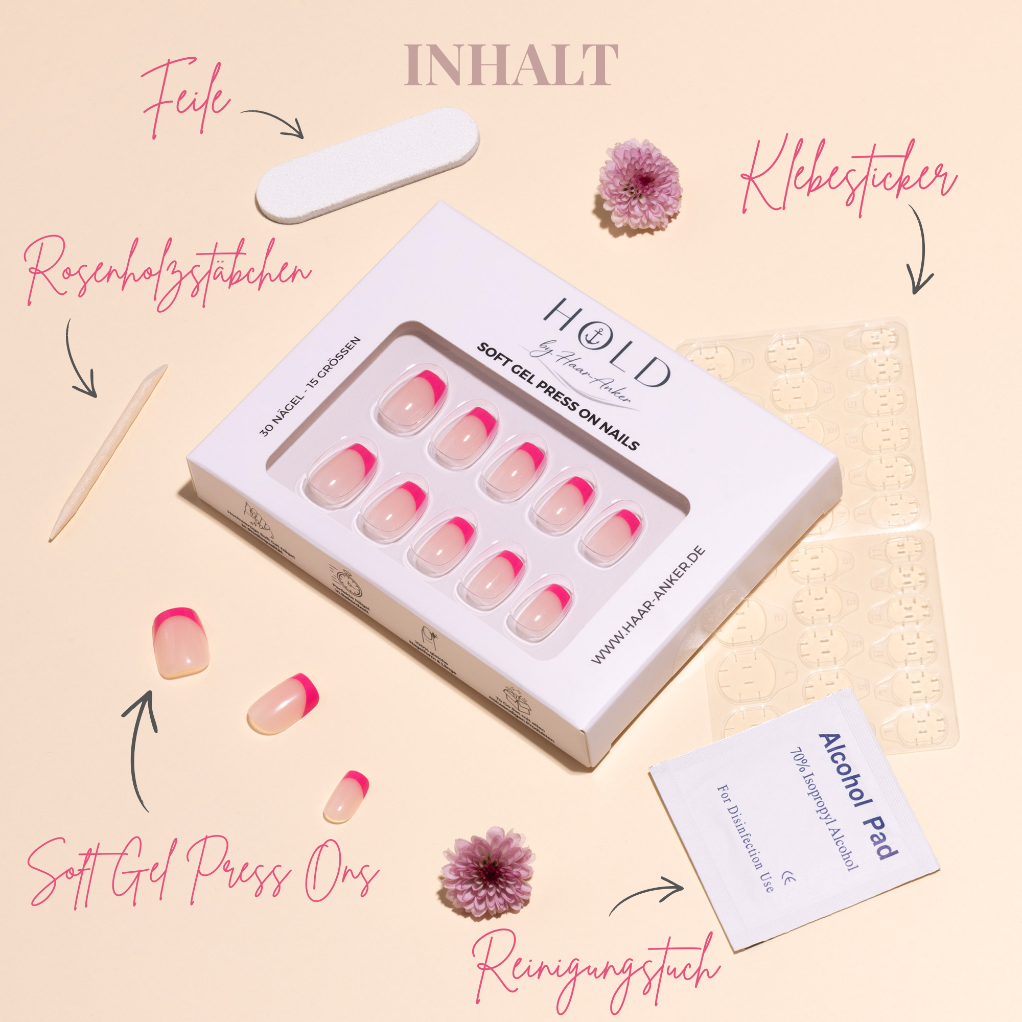 'Pink Line' Soft Gel Press Ons | Short Square