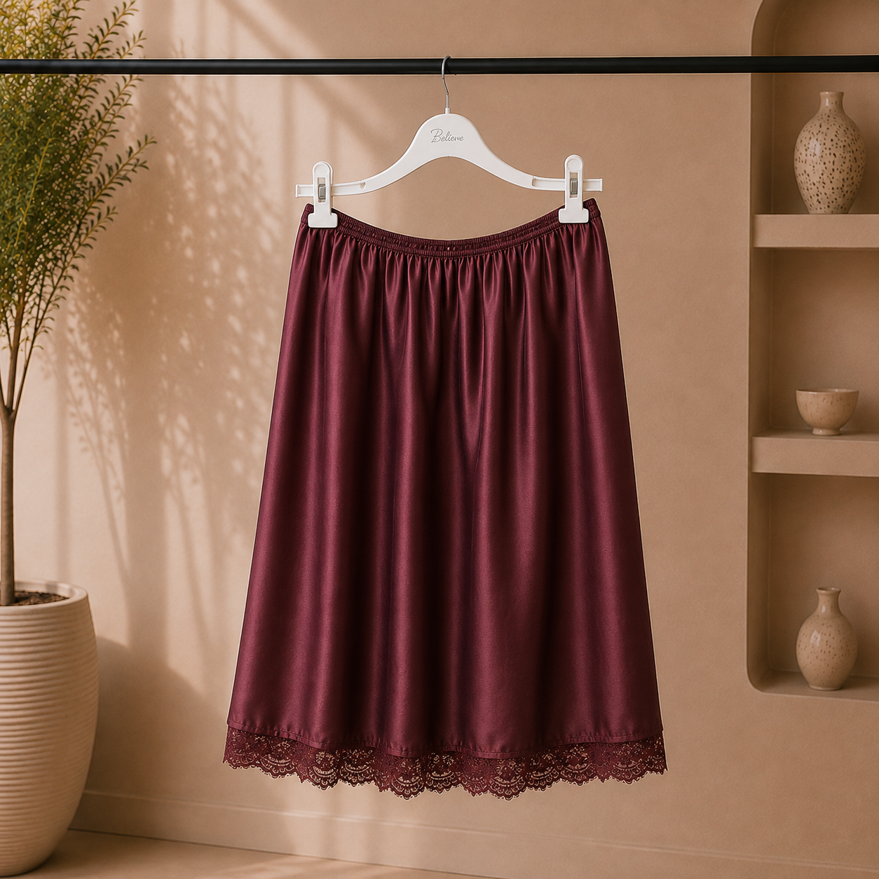 Satin-Rock mit Spitze verschied. Farben | Rock