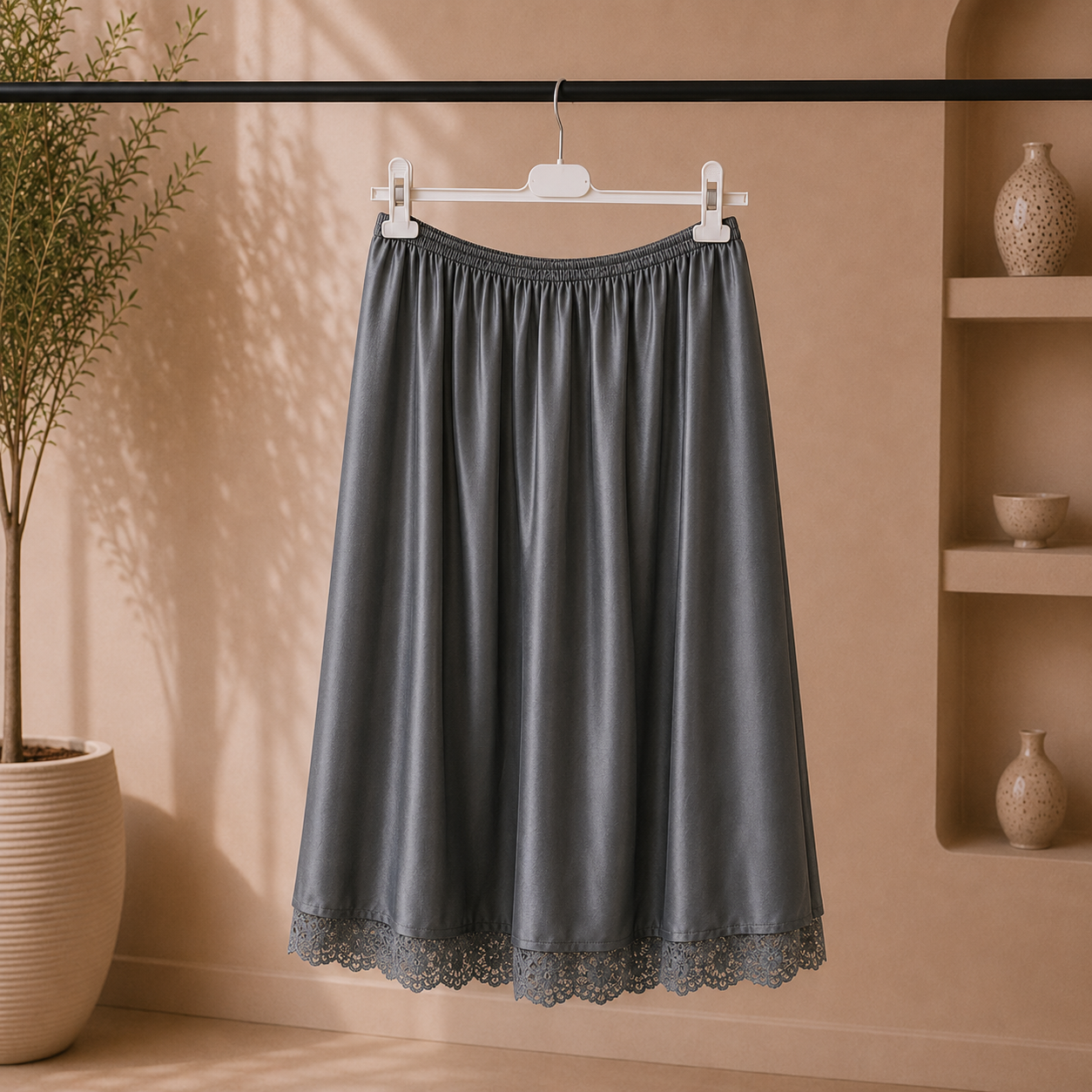 Satin-Rock mit Spitze verschied. Farben | Rock