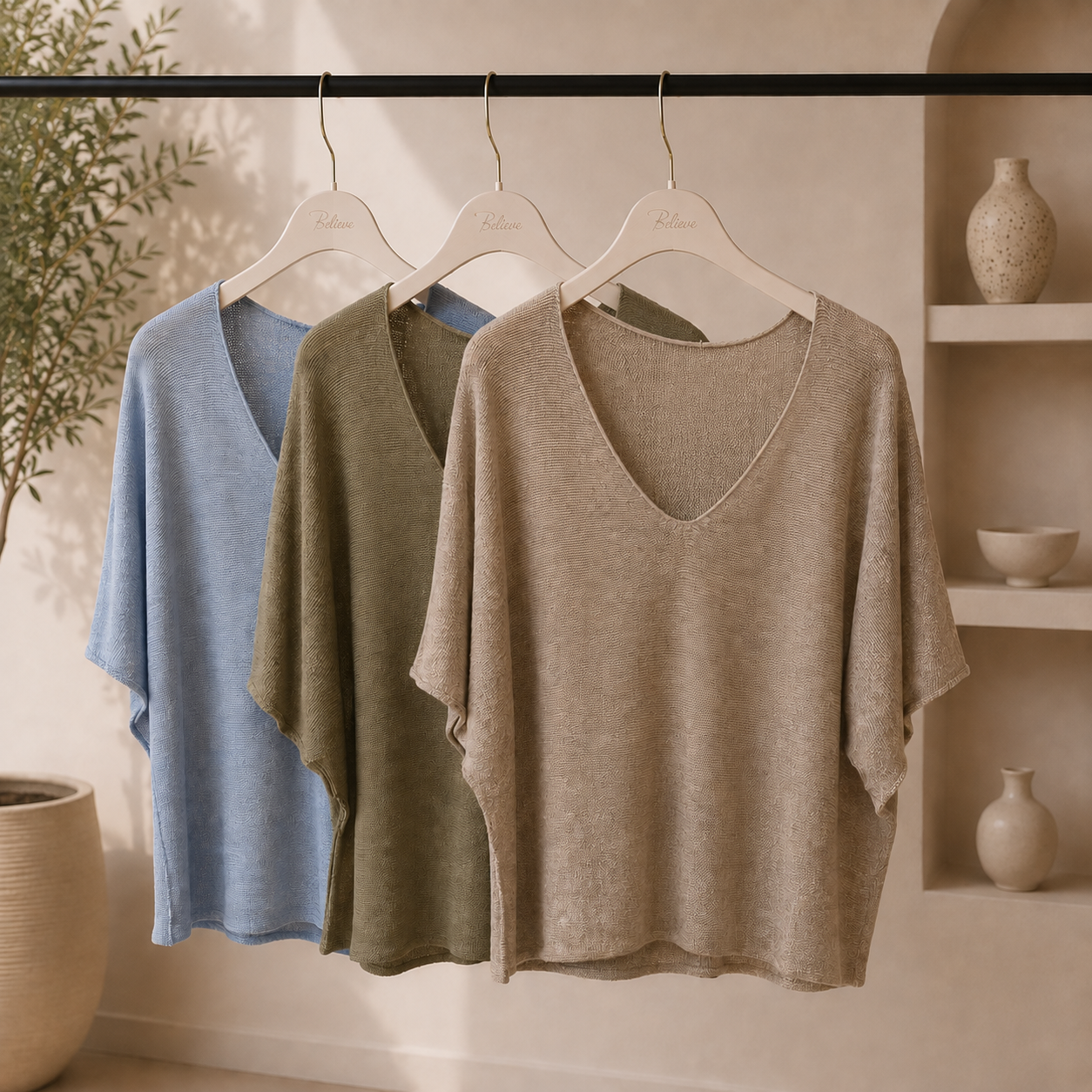 Strick-Oberteil Halbarm verschied. Farben | Shirt