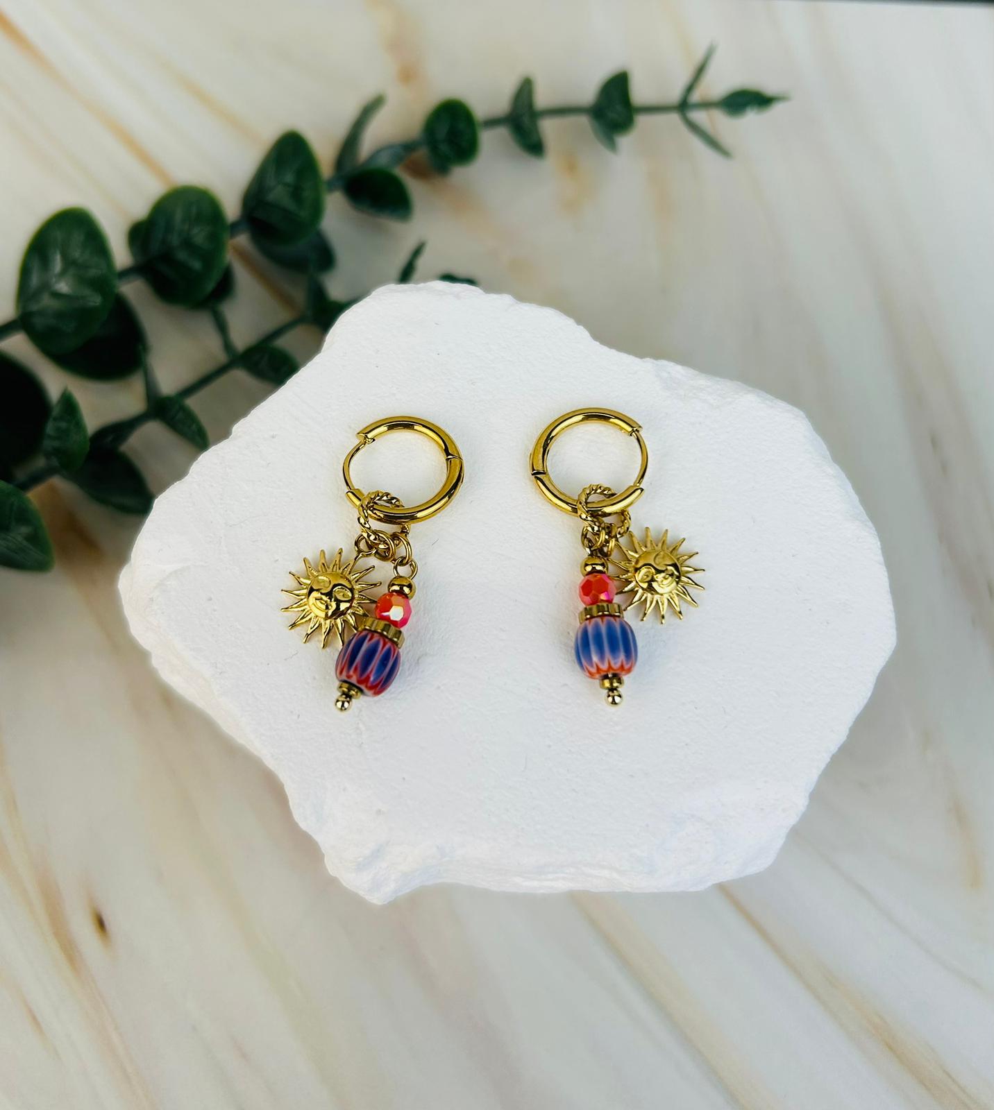 Sonne Orange-Blau | Ohrringe
