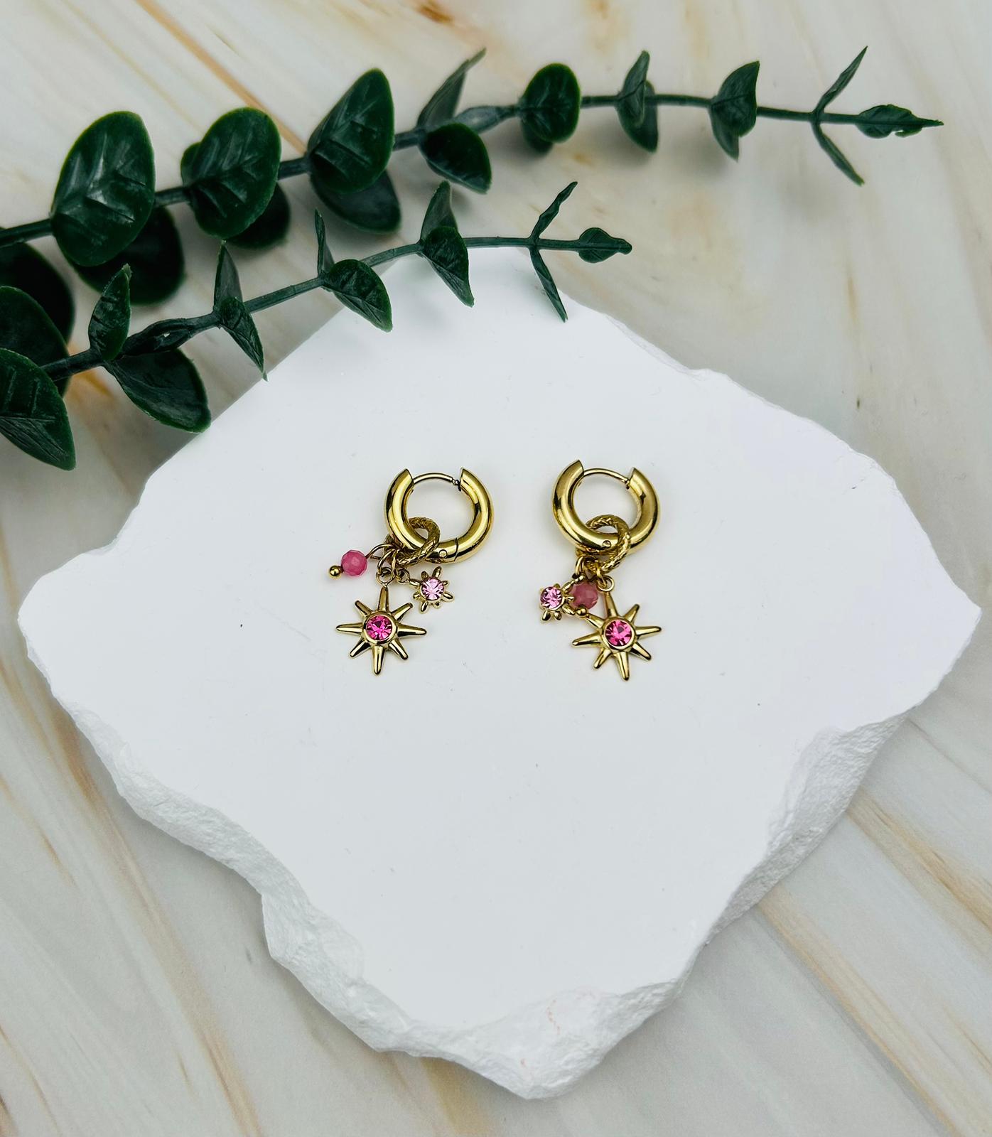 Sterne mit Rosa Perle Edelstahl vergoldet | Ohrringe