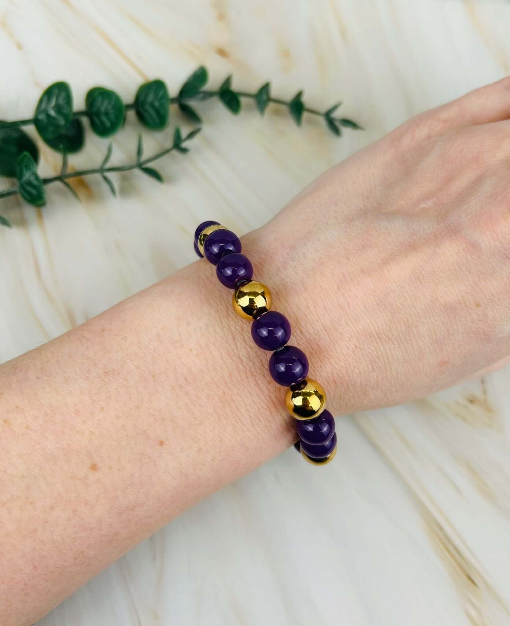Purple & Gold Bubbles | Armband 6 | HAAR-ANKER