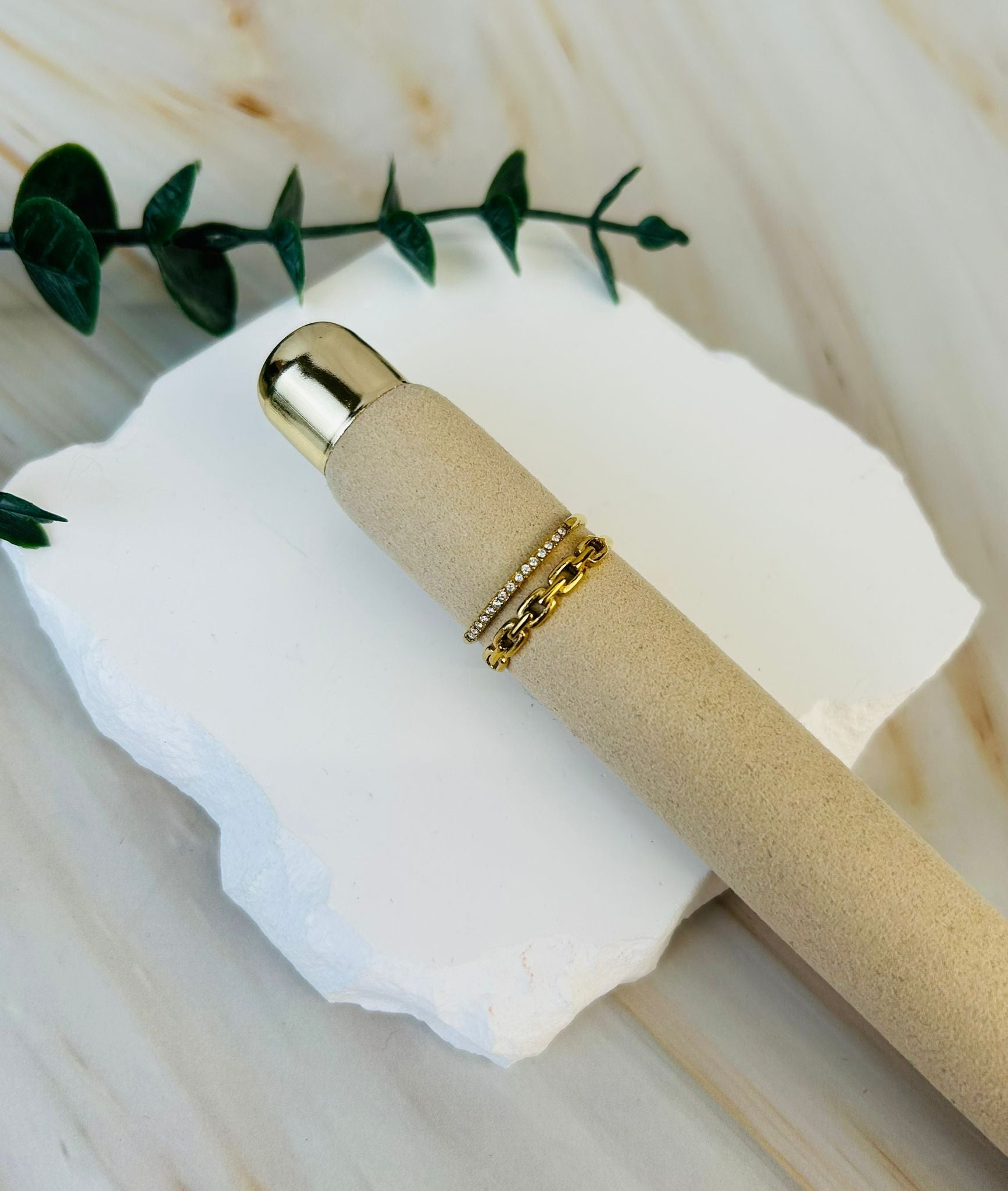 Doppelring mit Gliedern vergoldet | Ring