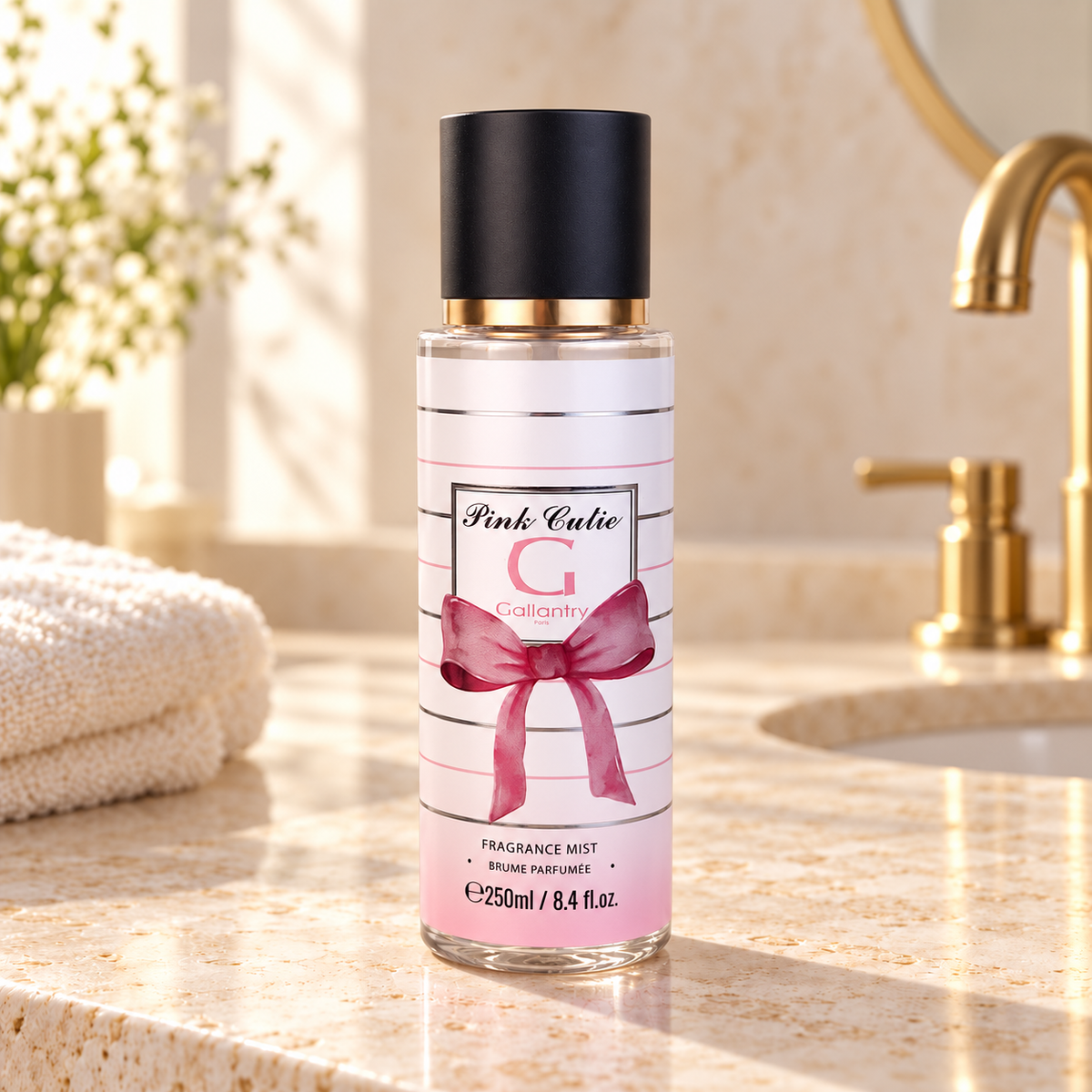 Pink Cutie Bodyspray 250 ml im hellen Badezimmer