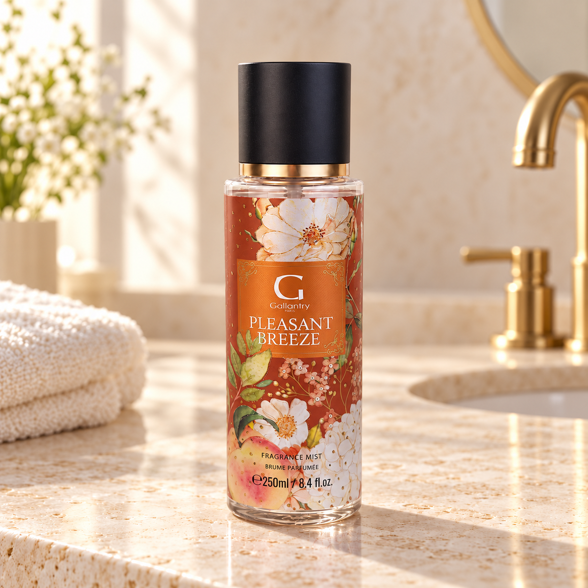 Pleasant Breeze Bodyspray 250 ml im hellen Badezimmer